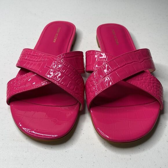 Stuart Weitzman Roza Flat Slide Sandal Pink Croc Embossed Leather 10.5 - Picture 4 of 13